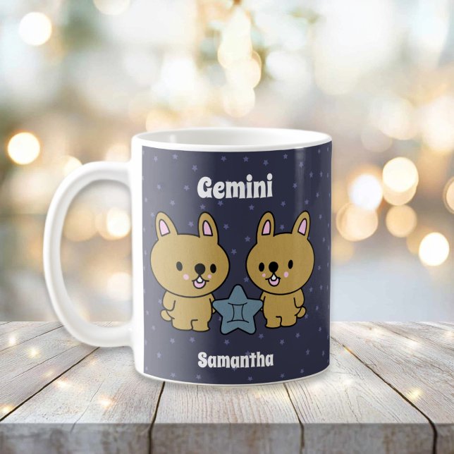 Niedlich Illustrierte Gemini Zodiac Personalisiert Kaffeetasse (Cute Illustrated Gemini Zodiac Personalized Coffee Mug
)