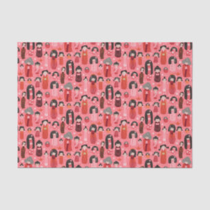 Niedlich Illustrierte Japanisch Kokeshi Pink Seidenpapier