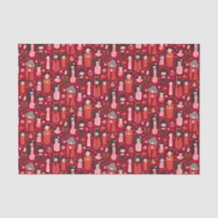 Niedlich Illustrierte Japanisch Kokeshi Red Seidenpapier