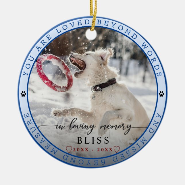 Niedlich in Love Memory Pet Foto Paw Print Monogra Keramik Ornament (Vorne)