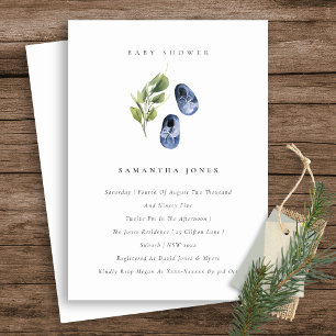 Niedlich Ink Blue Shoes Foliage Boy Baby Dusche Einladung