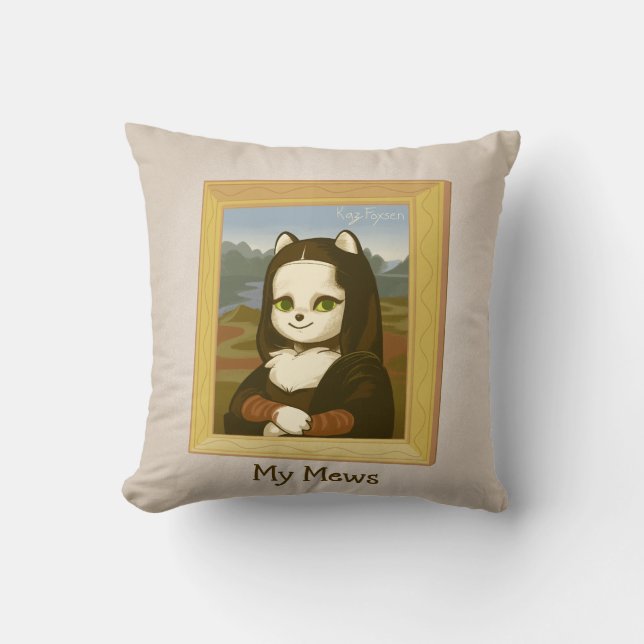 Niedlich inspirierender Mona Lisa Cat Pub Kissen (Vorderseite)