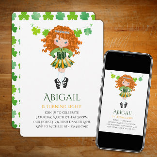 Niedlich Irish Dance Red Hair Girl Kleeblatts Gebu Einladung