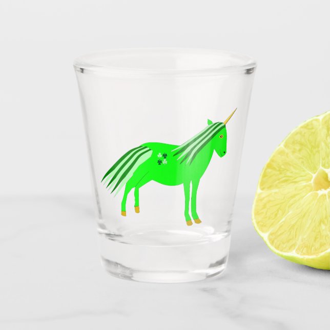 Niedlich Irish Green und Gold Unicorn Schnapsglas (Vorderseite)