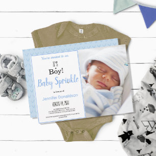 Niedlich ist es ein Junge! Blue Baby Sprinkle Foto Einladung