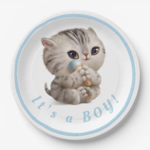 Niedlich ist es eine Boy Kitten Hand gezeichnete b Pappteller