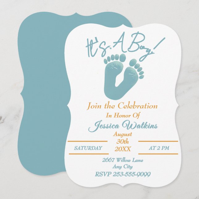Niedlich ist es eine winzige Blue Feet Babydusche Einladung (Vorne/Hinten)