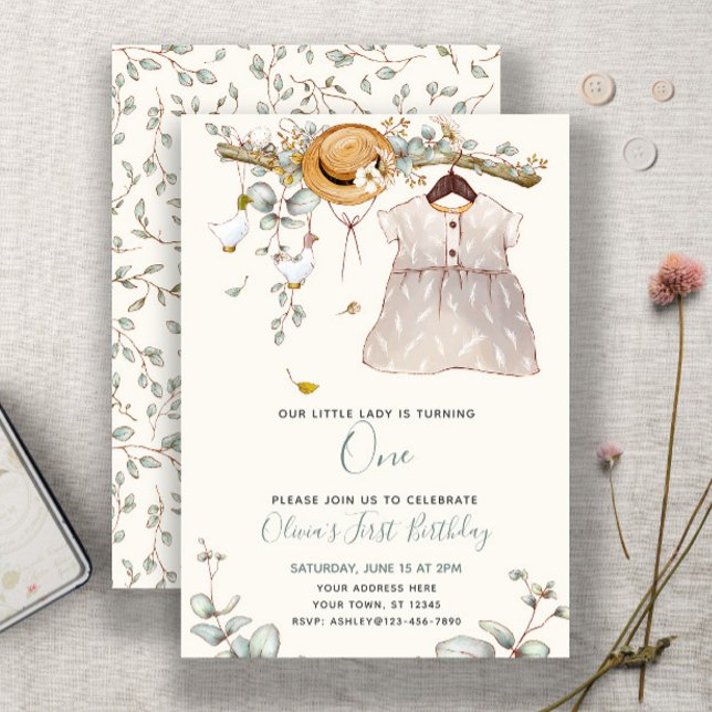 Niedlich ist unsere kleine Dame eine blühende Mädc Einladung (Easily personalize this sweet girl's first birthday invite with your details for a charming event)