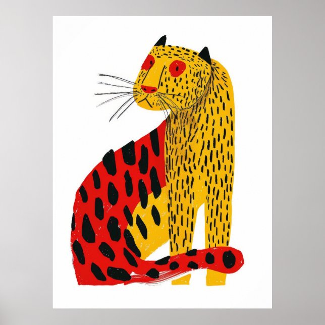 Niedlich Jaguar Illustration Poster - AR 34 Style (Vorne)
