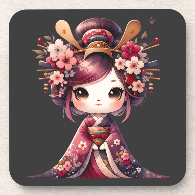Niedlich Japanisch Geisha Getränkeuntersetzer (Vorderseite)