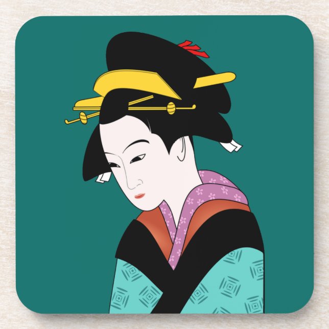 Niedlich Japanisch Geisha Getränkeuntersetzer (Vorderseite)