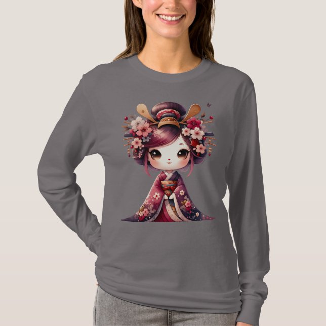 Niedlich Japanisch Geisha T-Shirt (Vorderseite)