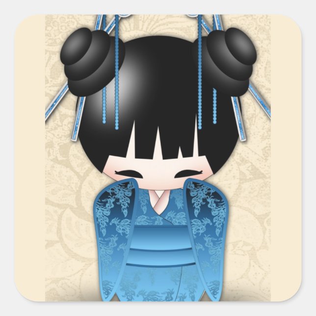 Niedlich Japanisch Kokeshi Doll Quadratischer Aufkleber (Vorderseite)