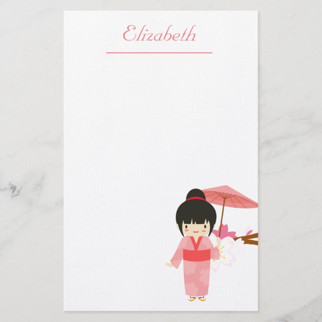 Niedlich-Japanisch-rosa Cherry Blossom Geisha Briefpapier (Vorderseite)
