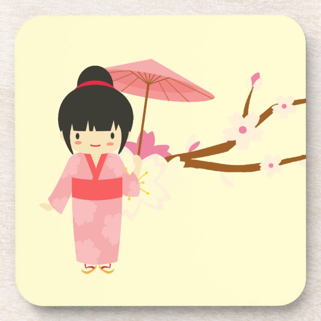 Niedlich-Japanisch-rosa Cherry Blossom Geisha Getränkeuntersetzer (Vorderseite)