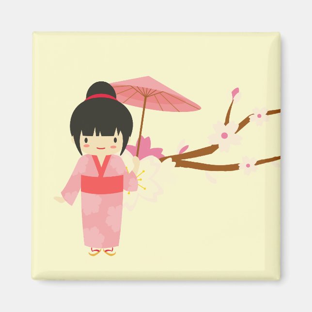 Niedlich-Japanisch-rosa Cherry Blossom Geisha Magnet (Vorne)