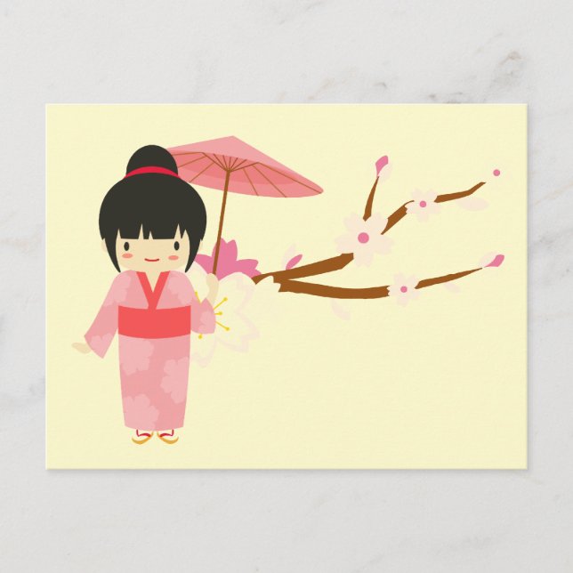 Niedlich-Japanisch-rosa Cherry Blossom Geisha Postkarte (Vorderseite)