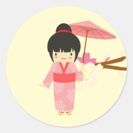 Niedlich-Japanisch-rosa Cherry Blossom Geisha Runder Aufkleber