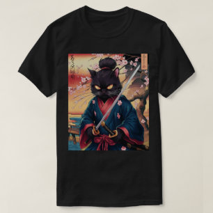 Niedlich Japanisch Samurai Cat T-Shirt