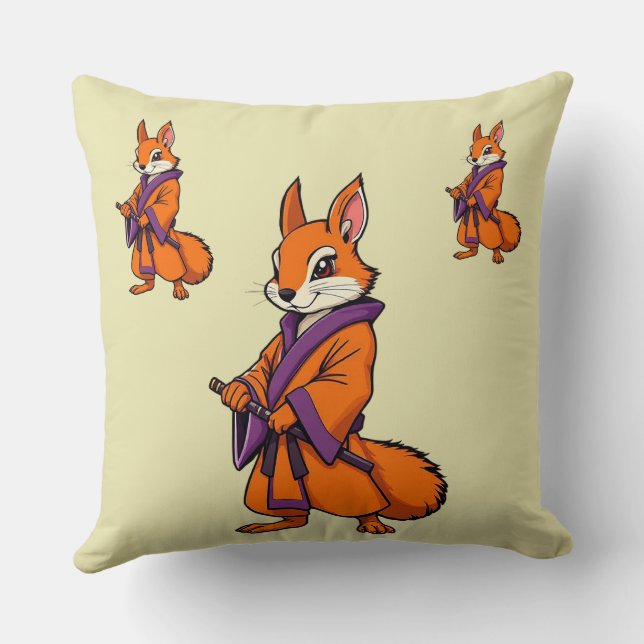 Niedlich Japanisch Samurai Eichhörnchen Kissen (Rückseite)