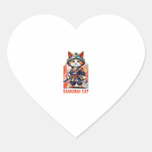 Niedlich Japanisch Samurai Ninja Cat Kawaii Shirt Herz-Aufkleber