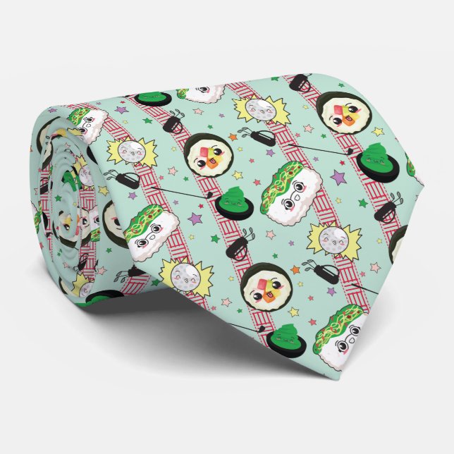 Niedlich Japanisch Sushi Lover Golfing Pattern Krawatte (Gerollt)