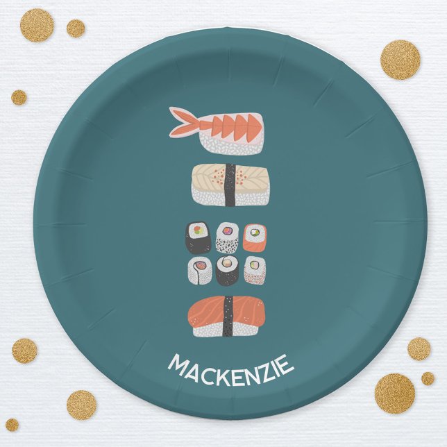 Niedlich Japanisch Sushi Personalisiert Pappteller (Fun Japanese sushi personalized party paper plates)