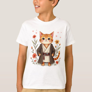 Niedlich Jedi Cat T - Shirt - Blumenkoffer Kitty