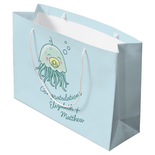 Niedlich Jellyfish Baby Shower Kawaii Große Geschenktüte (Rückseite Schrägansicht)