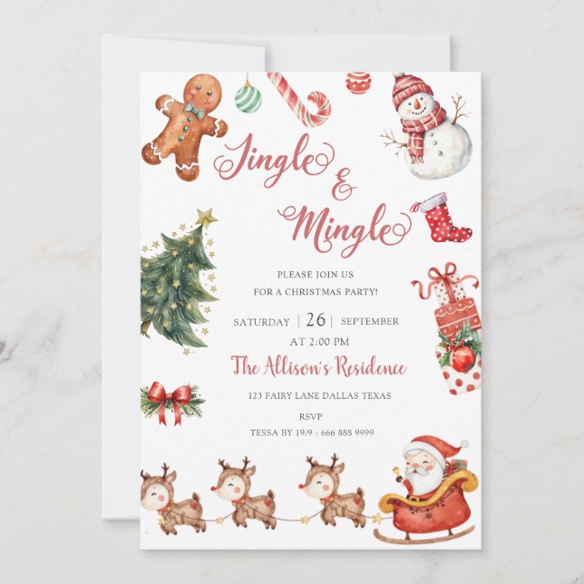 Niedlich Jingle & Mingle Red Christmas Party Einladung (Vorderseite)