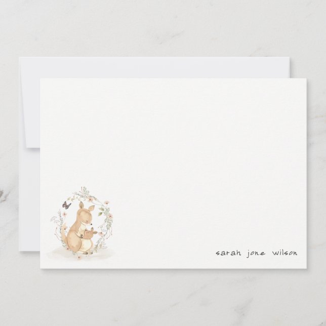 Niedlich Joey Mama Kangaroo Floral Wreath Baby Sho Mitteilungskarte (Vorderseite)
