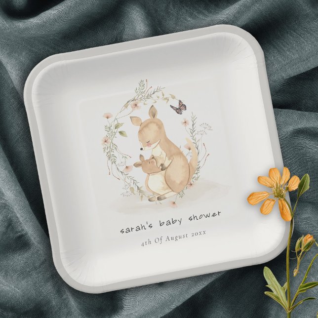 Niedlich Joey Mama Kangaroo Floral Wreath Baby Sho Pappteller (Von Creator hochgeladen)