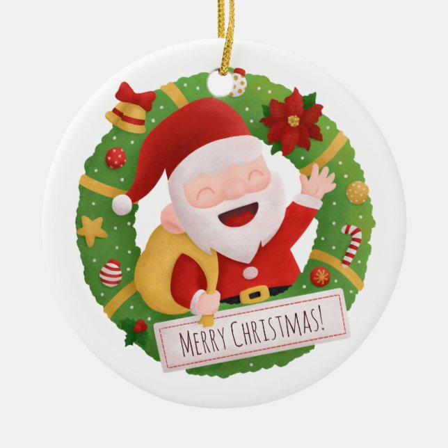 Niedlich Jolly Santa Claus Weihnachtsfeier Keramikornament (Vorne)