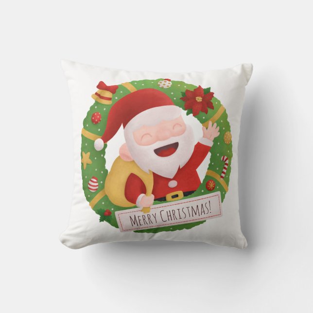 Niedlich Jolly Santa Claus Xmas Wreath Throw Kisse Kissen (Vorderseite)