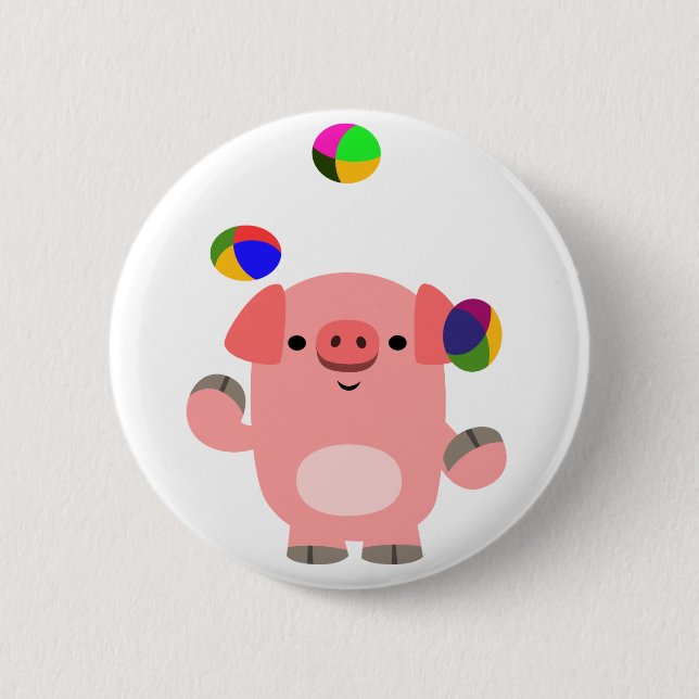 Niedlich Juggling Cartoon Pig Button (Vorderseite)