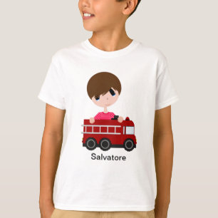 Niedlich, Junge mit Feuer-LKW T-Shirt