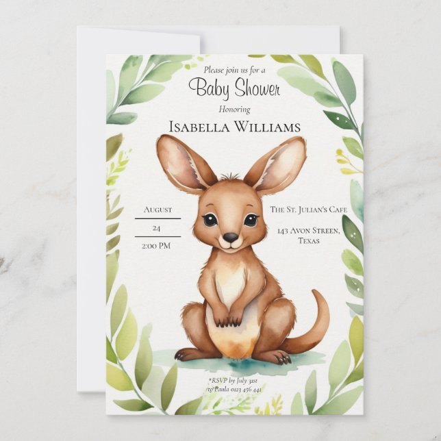 Niedlich Kangaroo Elegant Baby Dusche Einladung (Vorderseite)