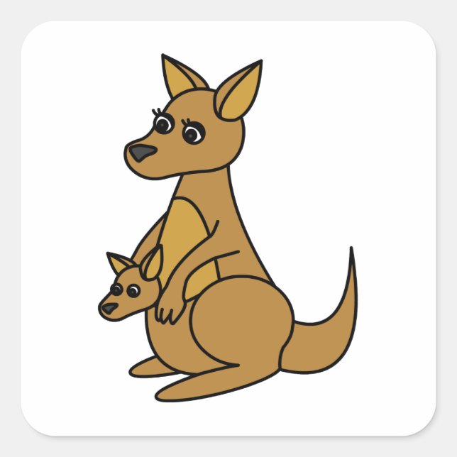 Niedlich Kangaroo und Joey Quadratischer Aufkleber (Vorderseite)