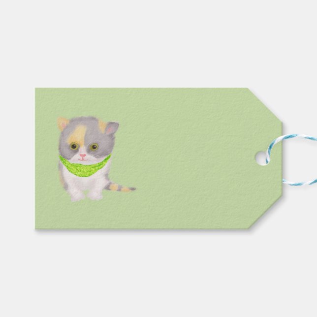 Niedlich Katie Kitten Grün Geschenkanhänger (Vorderseite (Horizontal))