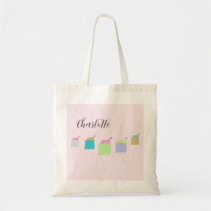 Niedlich Katzenkatze Illustration Mit Monogramm Tragetasche