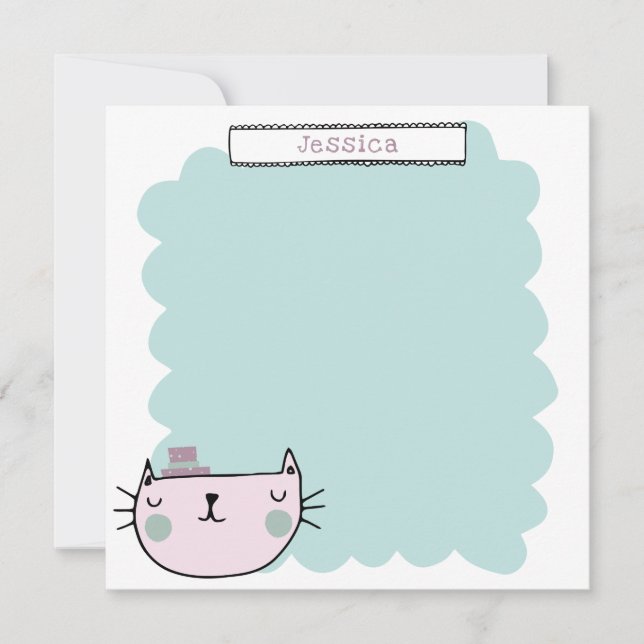 Niedlich Katzenpastel Aquamarin Lilac Personalisie Dankeskarte (Vorderseite)