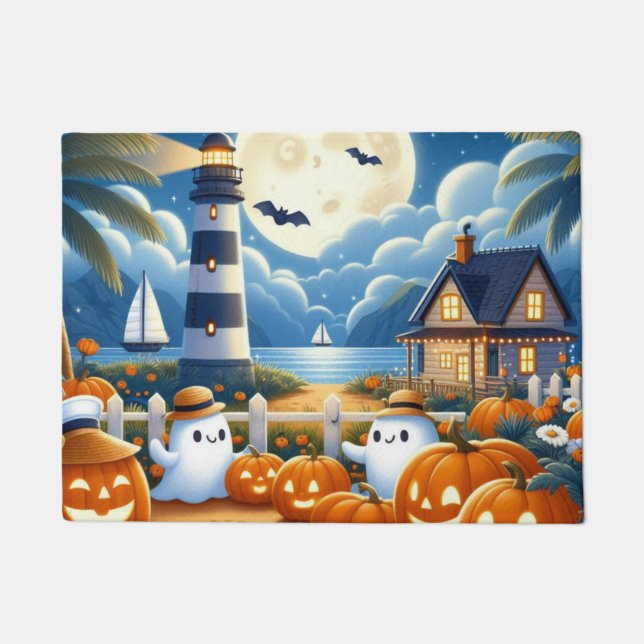 Niedlich, kautisches/kstenförmiges Halloween-Geist Fußmatte (Vorderseite)