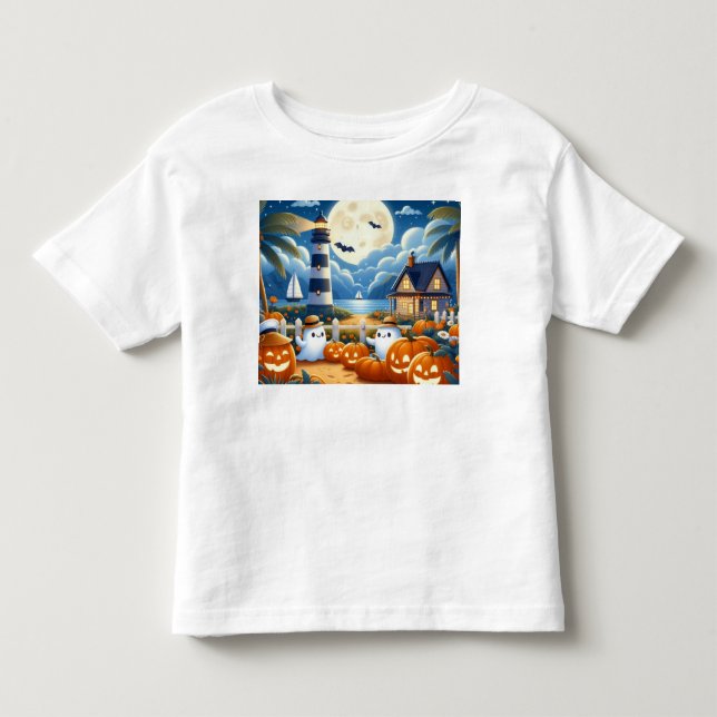 Niedlich, kautisches/kstenförmiges Halloween-Geist Kleinkind T-shirt (Vorderseite)