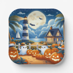 Niedlich, kautisches/kstenförmiges Halloween-Geist Pappteller