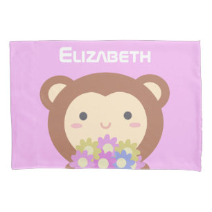 Niedlich Kawaii Affe Pastel Lila Pink Blume Kinder Kissenbezug