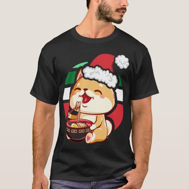 Niedlich Kawaii Anime Shiba Inu Dog Eating Ramen C T-Shirt (Vorderseite)