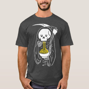 Niedlich Kawaii Anime Skeleton Eating Ramen Noodle T-Shirt