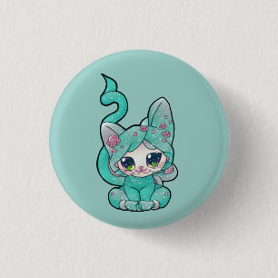Niedlich Kawaii Aquamarin Kitten Button
