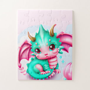 Niedlich Kawaii Aquamarin und Pink Baby Dragon