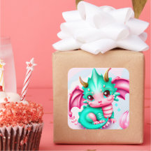 Niedlich Kawaii Aquamarin und Pink Baby Dragon